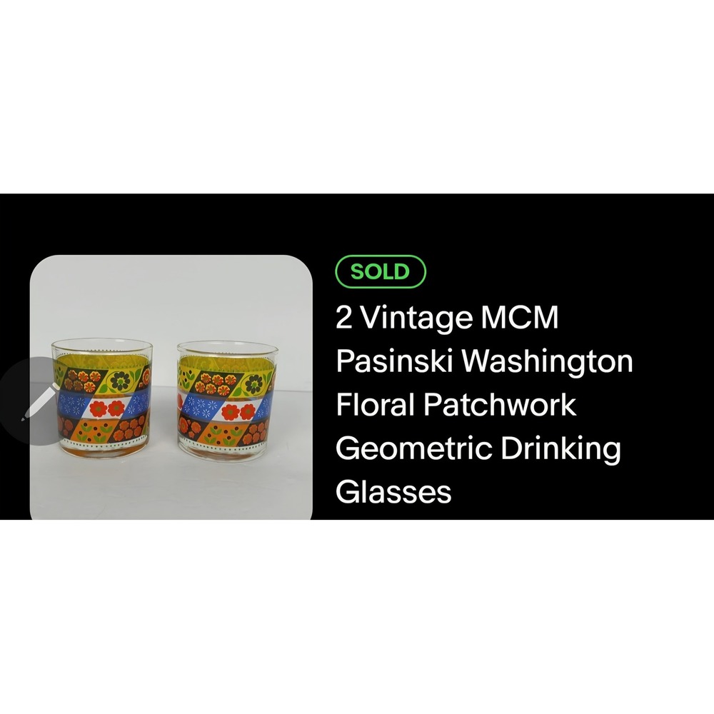 2 VTG MCM Pasinski Washington Floral Patchwork Drinking Glasses cottagecore